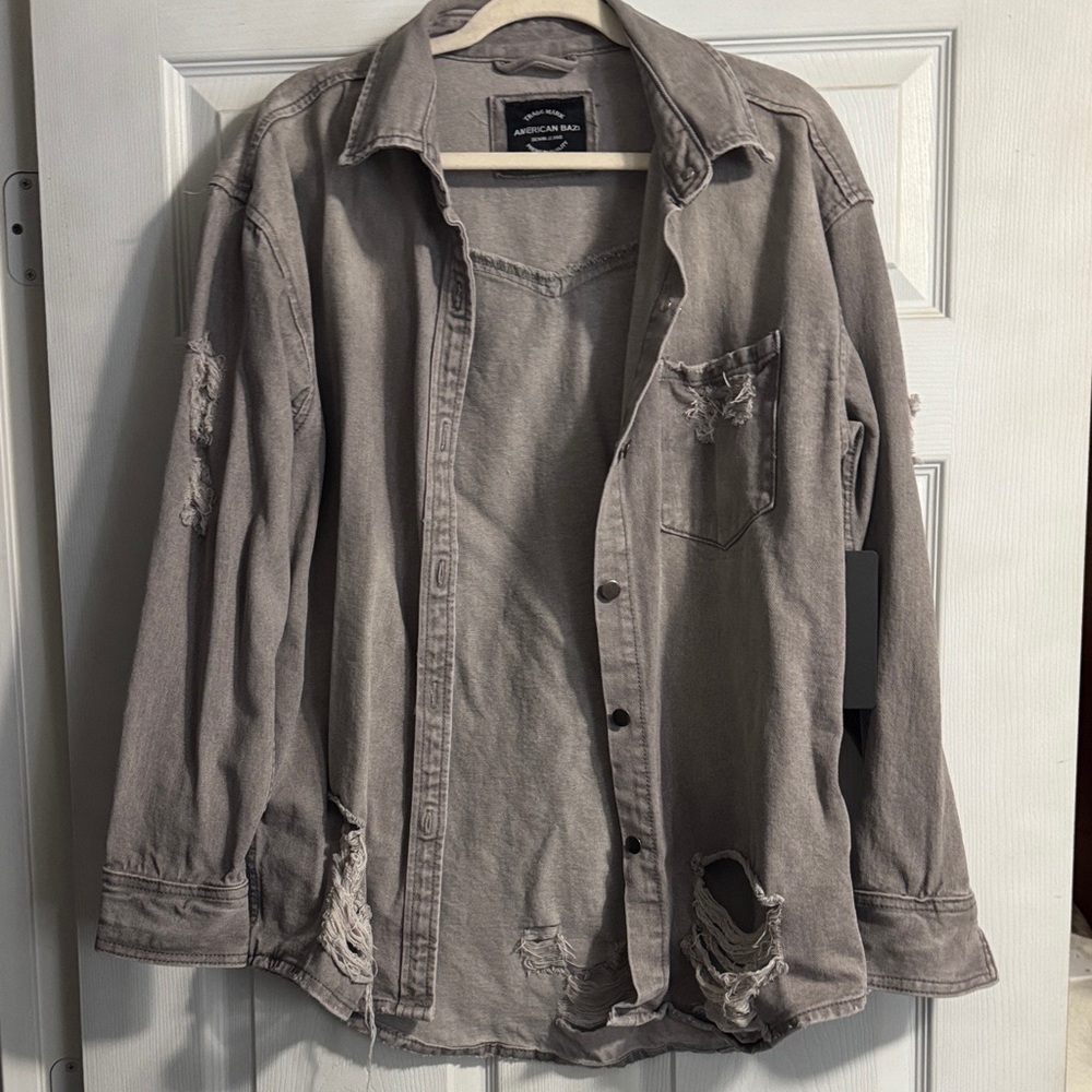 American Bazi Distressed Gray Shirt Jacket